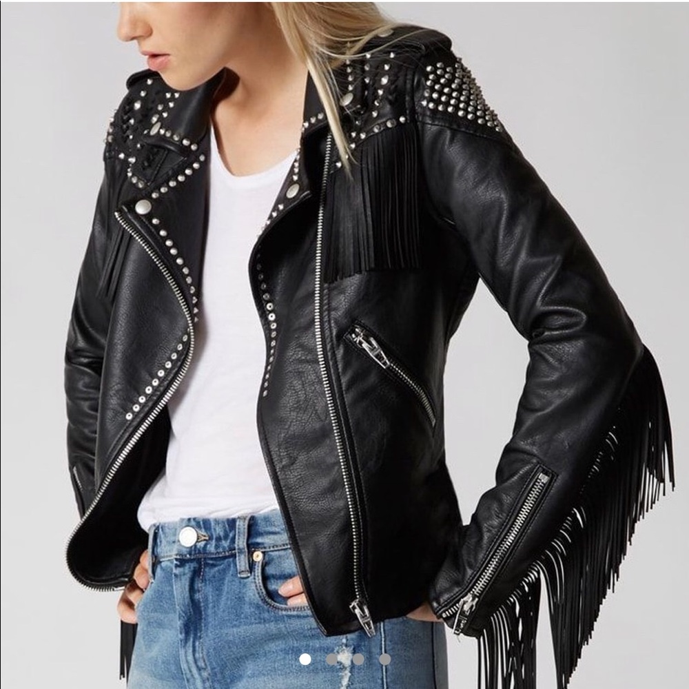 BlankNYC Moto Fringe Faux Leather Jacket NWT